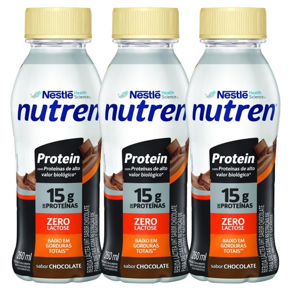 Imagem de Kit 3 Nutren Protein 15g de Proteínas Sabor Chocolate Zero Lactose 260ml