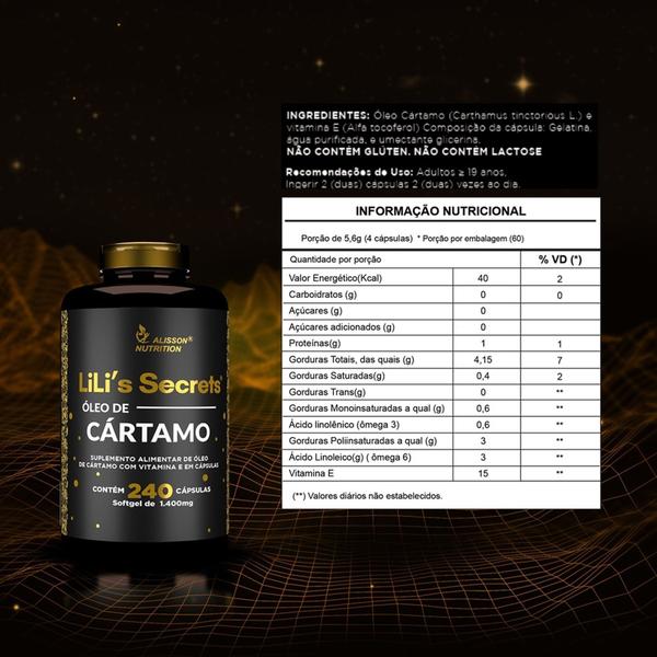 Imagem de Kit 3 Óleo De Cártamo 240 cápsulas liquidas softgels Lilis Secrets