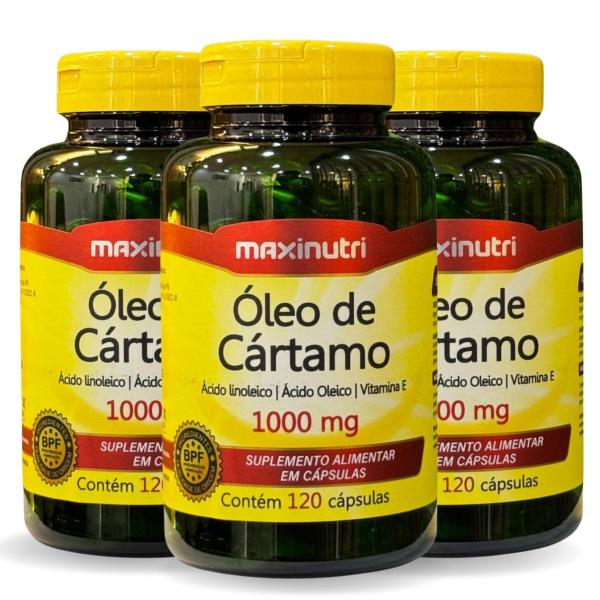 Imagem de Kit 3 Óleo de Cartamo Ácido Linoleico Ácido Oleico e Vitamina E 1000mg 120 cápsulas Maxinutri