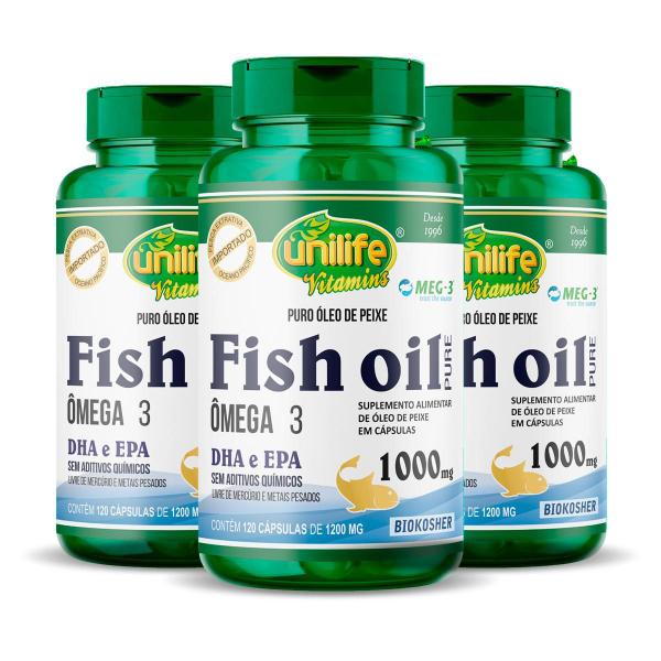 Imagem de Kit 3 Óleo de Peixe Fish Oil Unilife 120 capsulas 1000mg