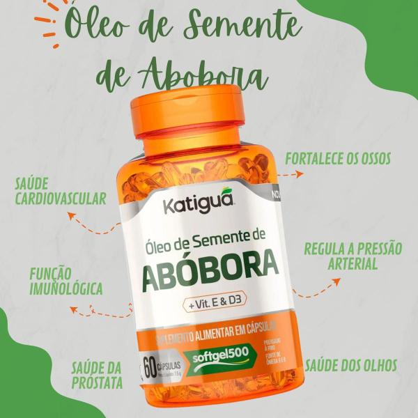 Imagem de Kit 3 Oleo De Semente Abobora + Vitaminas D3 e E 500MG 60CAPS