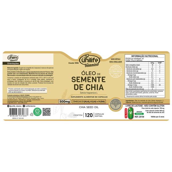 Kit 3 Óleo de Semente de Chia Unilife 120 Cápsulas Imagem de Kit 3 Óleo de Semente de Chia Unilife 120 Cápsulas
