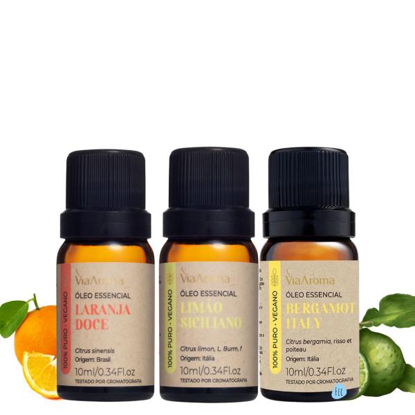 Imagem de Kit 3 Óleo Essencial Via Aroma Bergamota, Laranja e Limão Siciliano Via Aroma