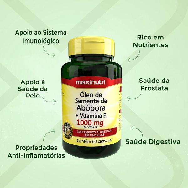 Kit 3 Óleo Semente de Abóbora + Vitamina E 60 Cáps Maxinutri Imagem de Kit 3 Óleo Semente de Abóbora + Vitamina E 60 Cáps Maxinutri