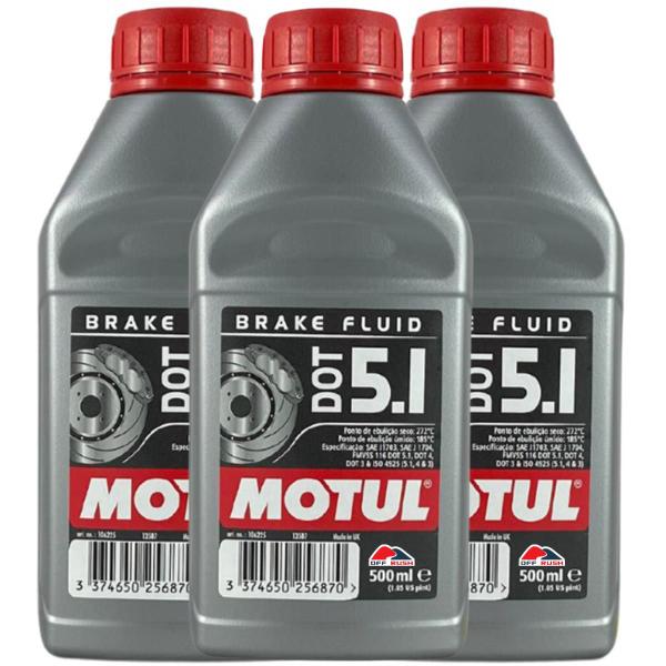 Imagem de Kit 3 Óleos Fluído de Freio e Embreagem Motul Brake Fluid Dot 5.1 Sintético 500ml