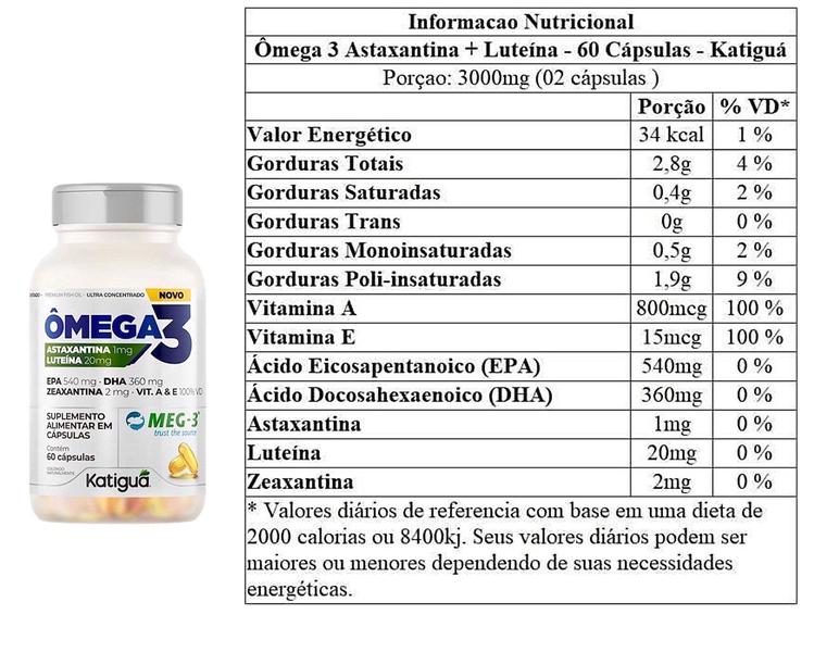 Imagem de Kit 3 Ômega 3 Astaxantina / Luteína 60 Capsulas - Katigua