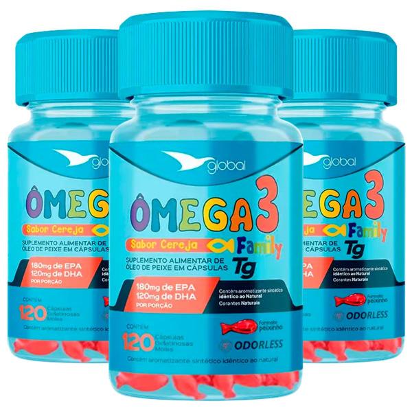 Imagem de Kit 3 Ômega 3 Peixinho 18 EPA 12 DHA Family Global Suplementos 120 Cápsulas