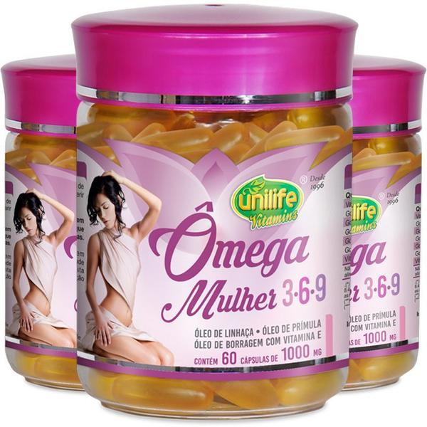 Imagem de Kit 3 Ômega 3,6 e 9 Mulher 1000mg Unilife 60 cápsulas