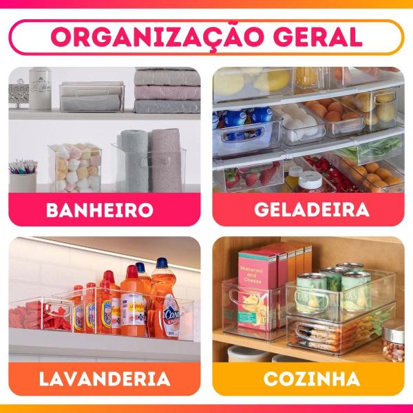 Imagem de Kit 3 Organizador Diamond 40 x 21 x 13 cm Cesto Caixa Organizadora de Geladeira Acríico - Paramount