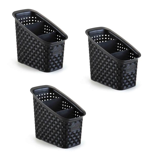 Imagem de Kit 3 Organizador Multiuso Rattan   Preto 18x11x16 Cm