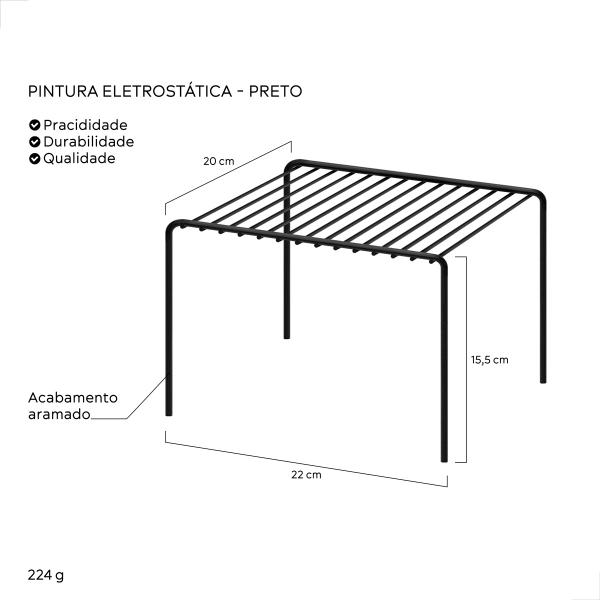 Imagem de Kit 3 Organizadores Aramados de Prateleira  Cozinha e Armário Light Preto