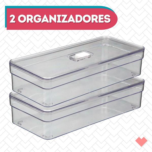 Imagem de Kit 3 Organizadores Baixo Acrilico Com Cesta Ideal Para Geladeira