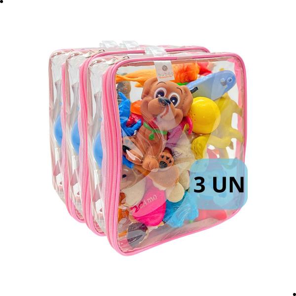 Imagem de Kit 3 Organizadores de Brinquedo Blocos de montar Transparente Grande Viagem Frasqueira Organizador Mala Infantil Bolsa Maternidade Meninos Meninas