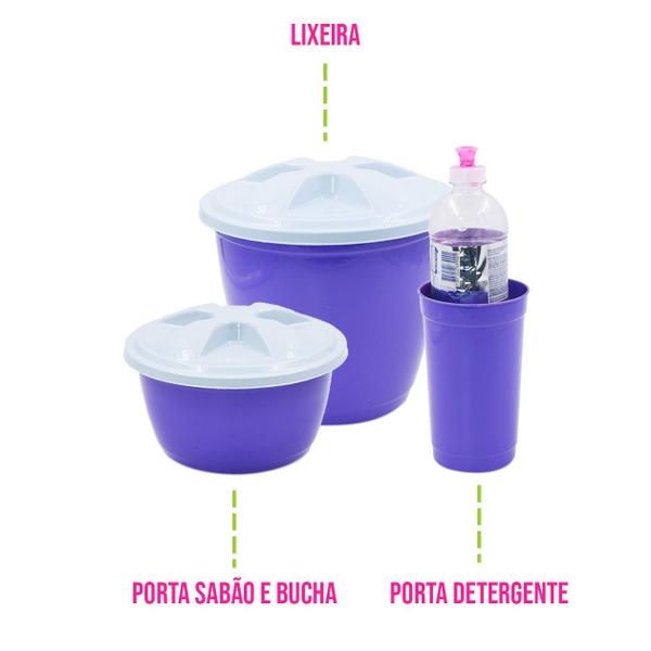 Imagem de Kit 3 Organizadores de Pia Lixeira Porta Detergente e Bucha Esponja Sabão Cozinha Louça Plástico Resistente