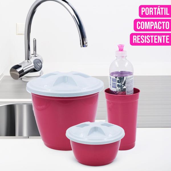 Imagem de Kit 3 Organizadores de Pia Lixeira Porta Detergente e Bucha Esponja Sabão Cozinha Louça Plástico Resistente