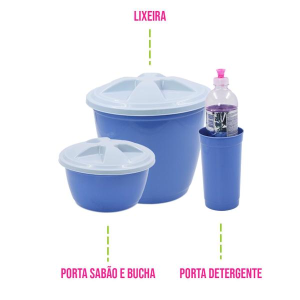 Imagem de Kit 3 Organizadores de Pia Lixeira Porta Detergente e Bucha Esponja Sabão Cozinha Louça Plástico Resistente