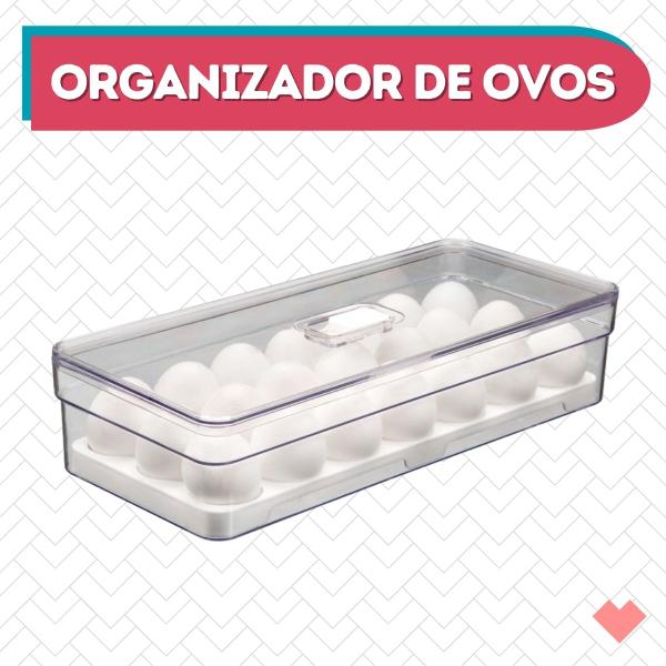 Imagem de Kit 3 Organizadores Geladeira com Tampa 3,6L Tela Porta Ovos Multiuso