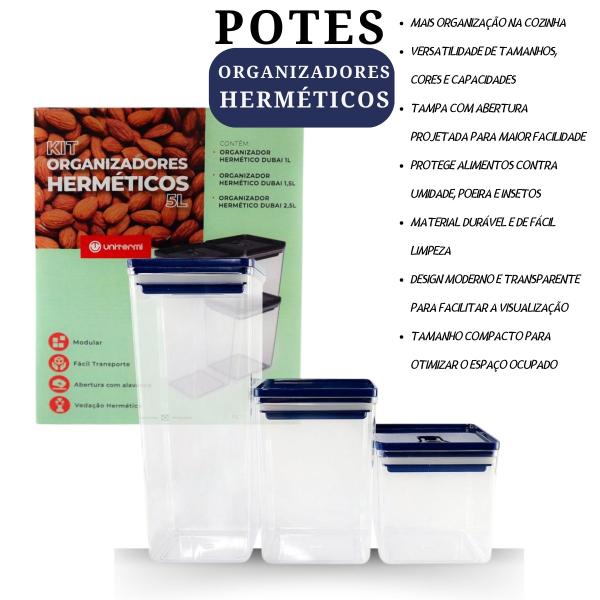 Imagem de Kit 3 Organizadores Herméticos 5L Cozinha Casa Cores