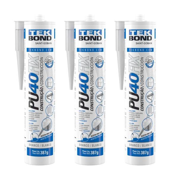 Imagem de Kit 3 P U40Fix Branco 387G 280Ml - Cart Ucho - Tekbond