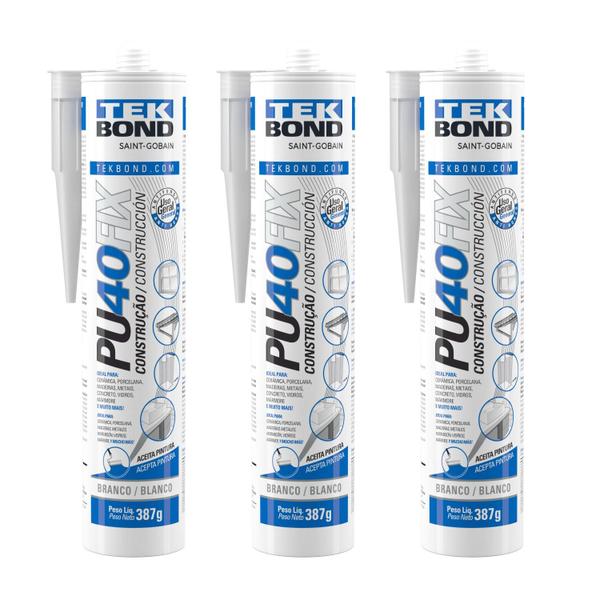 Imagem de Kit 3 P U40Fix Branco 387G 280Ml - Cart Ucho - Tekbond