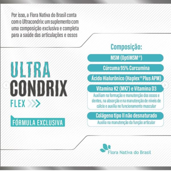 Kit 3 P Ultra Condrix Flex Msm, Vitamina K2, Colágeno Tipo II e Ácido Hialurônico - 60 Cápsulas Flora Nativa Imagem de Kit 3 P Ultra Condrix Flex Msm, Vitamina K2, Colágeno Tipo II e Ácido Hialurônico - 60 Cápsulas Flora Nativa