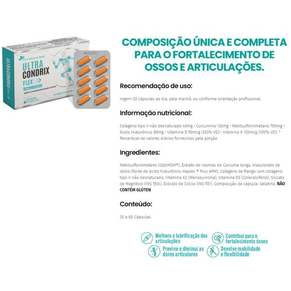 Kit 3 P Ultra Condrix Flex Msm, Vitamina K2, Colágeno Tipo II e Ácido Hialurônico - 60 Cápsulas Flora Nativa Imagem de Kit 3 P Ultra Condrix Flex Msm, Vitamina K2, Colágeno Tipo II e Ácido Hialurônico - 60 Cápsulas Flora Nativa