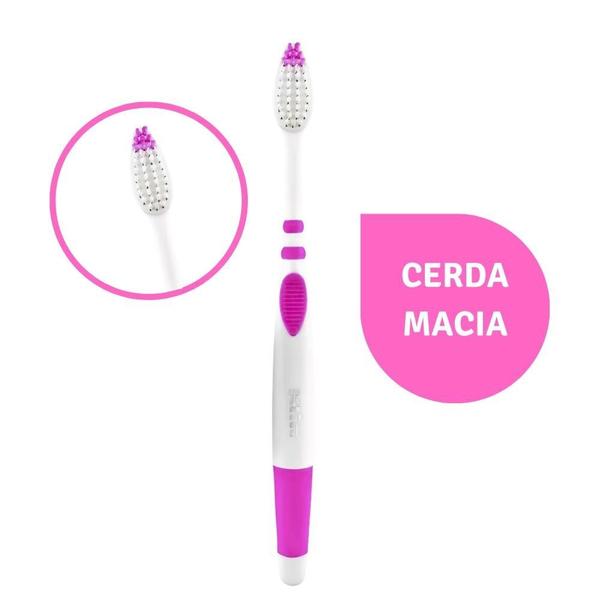 Imagem de Kit 3 Pack Escova Dental Macia Rosa + Fio Dental 10m Klin