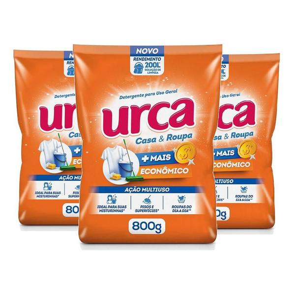 Imagem de Kit 3 Pacote Detergente Urca Casa E Roupa Sabão em Pó 800g