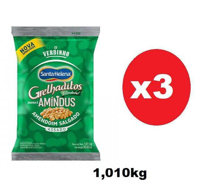 Imagem de kit 3 Pacotes Amendoim Salgado Grelhaditos S/Pele 1,01kg