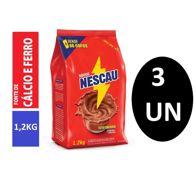 Imagem de kit 3 Pacotes Nescau Achocolatado em Pó Nestlé 1,2OOkg