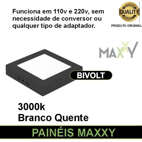 Imagem de Kit 3 Painéis Sobrepor Led Quadrado Preto 24w Quente 3000k