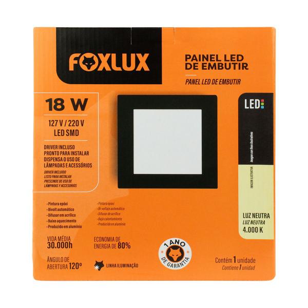 Imagem de Kit 3 Painel de LED 18 W 4000k Quadrado Embutir Preto Foxlux