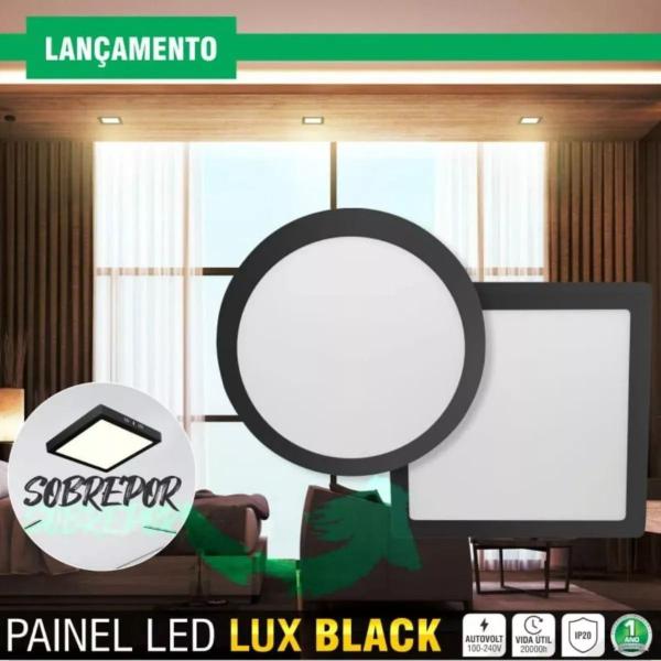 Imagem de Kit 3 Painel De Led Preto Sobrepor Sala Quarto Cozinha Quadrado 18w Taschibra