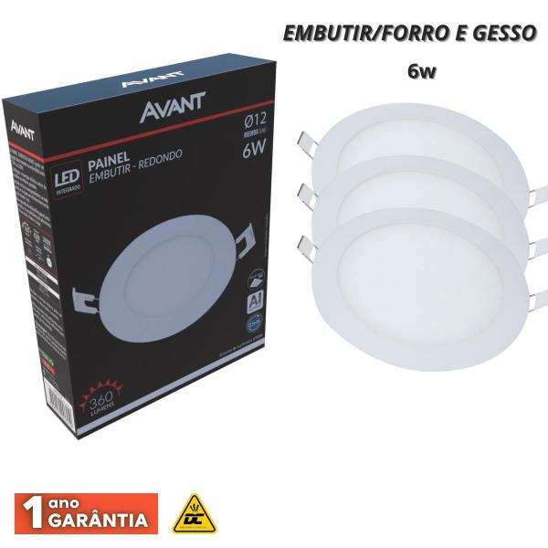 Imagem de Kit 3 painel led aluminio embutir redondo 6w avant