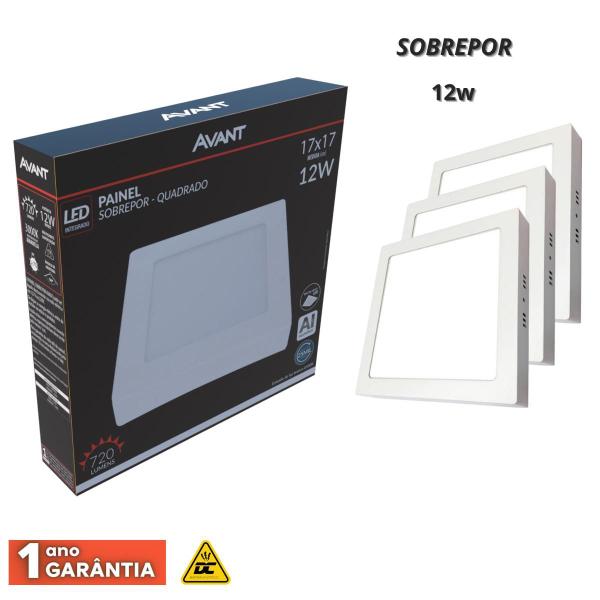 Imagem de Kit 3 painel led aluminio sobrepor quadrado 12w avant