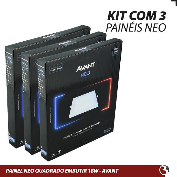 Imagem de Kit 3 Painel Plafon Led 18w Smart Embutir WiFi Alexa Echo Google Home Neo - AVANT