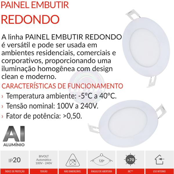 Imagem de Kit 3 Painel Plafon Led Redondo Embutir 6W Branco Frio 6500k