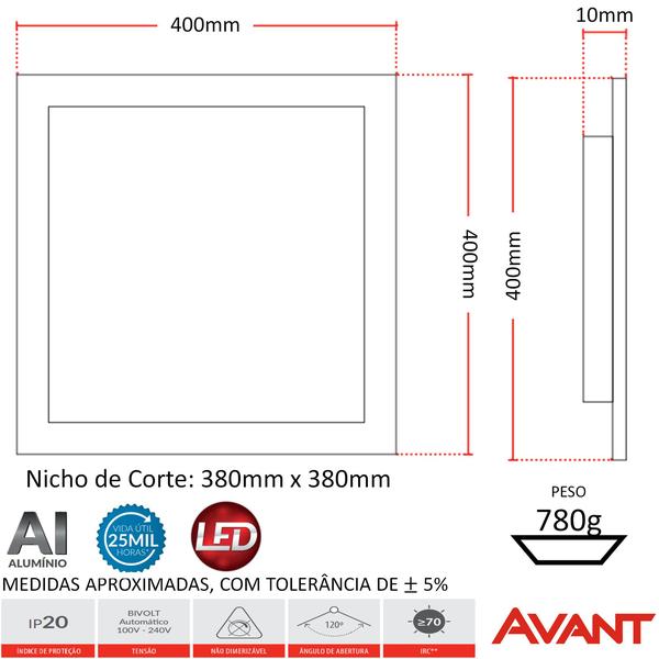 Imagem de Kit 3 Painel Quadrado Embutir 30w 40x40 Branco Frio 6500K Ultra Slim