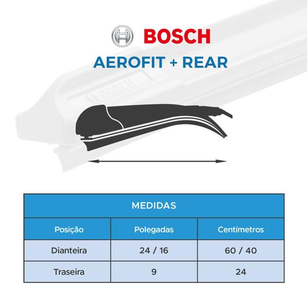 Imagem de Kit 3 Palhetas Dianteiras + Traseira Original Bosch Fiat Mobi 2016 a 2020