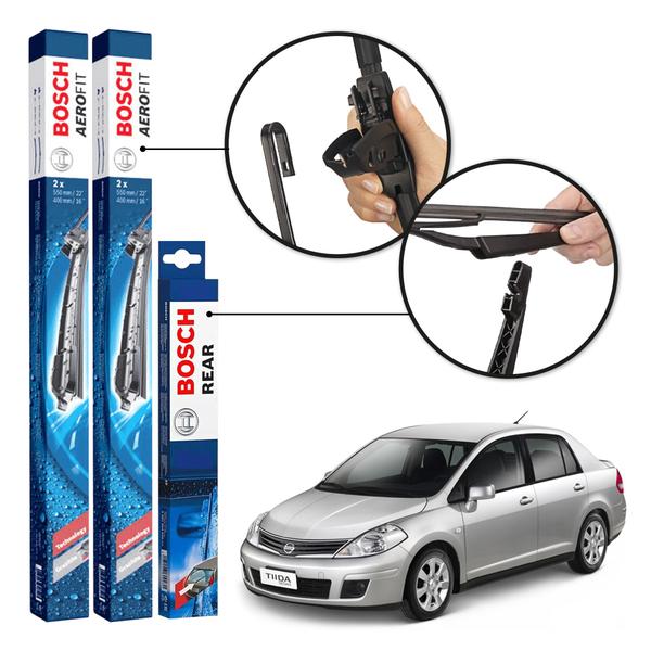 Imagem de Kit 3 Palhetas Dianteiras + Traseira Original Bosch Nissan Tiida Sedan 2010 a 2013