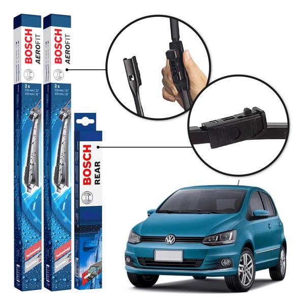 Imagem de Kit 3 Palhetas Dianteiras + Traseira Original Bosch Volkswagen Fox 2013 a 2018