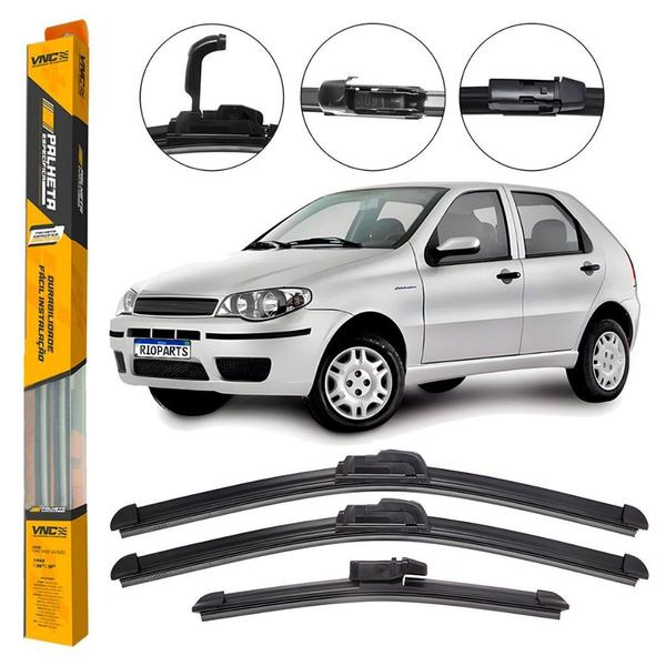 Imagem de Kit 3 Palhetas Limpador De Parabrisa Dianteiro + traseiro Fiat Palio G3 / G4 2004 2005 2006 2007 2008 2009 2010 2011 201