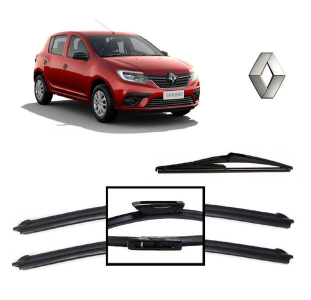 Imagem de Kit 3 Palhetas Limpador De Parabrisa Dianteiro + Traseiro Renault Sandero 2015 em Diante