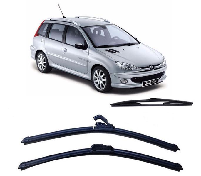 Imagem de Kit 3 Palhetas Limpador De Parabrisa Dianteito + Traseiro Peugeot 206 SW ano 2005 Ate 2008