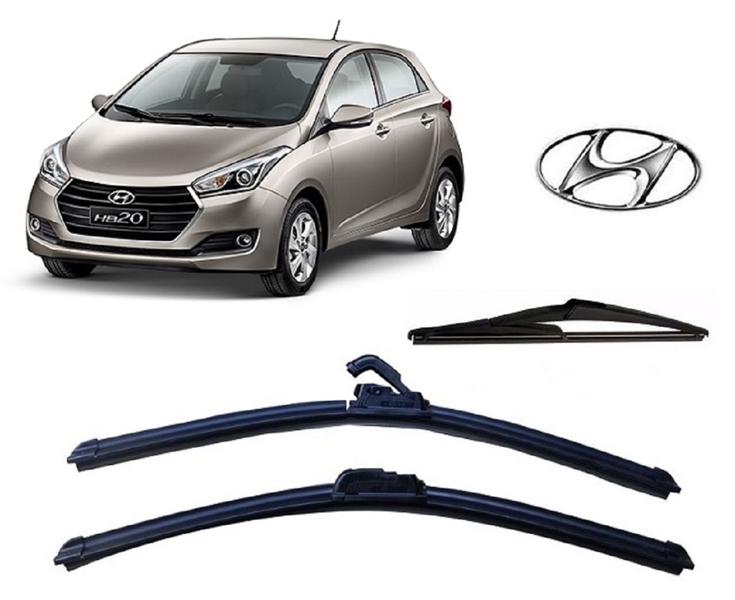 Imagem de Kit 3 Palhetas Limpador Parabrisa Dianteiro + Traseiro Hyundai Hb20 2013 ate 2019