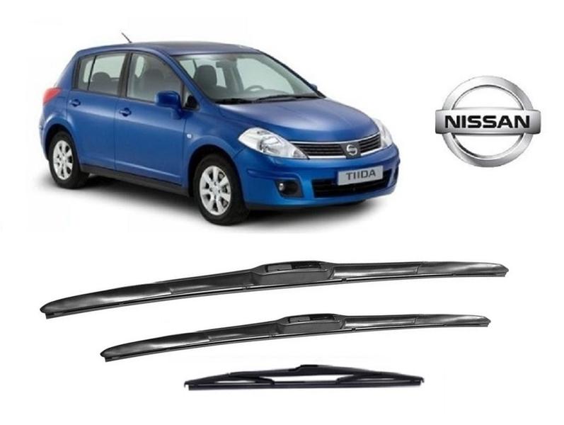 Imagem de Kit 3 Palhetas Parabrisa Dianteiro + Traseiro Modelo Original para Nissan Tiida 2008 A 2013