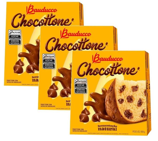 Imagem de Kit 3 panetone bauducco chocottone chocolate natal 908g