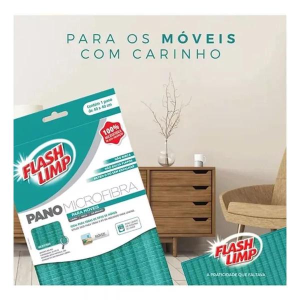 Imagem de Kit 3 Pano Microfibra Para Moveis Flash Limp Limpeza Suave