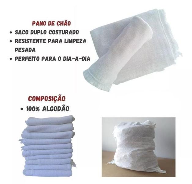 Imagem de Kit 3 panos brancos em forma de saco de chão para sua limpeza diária