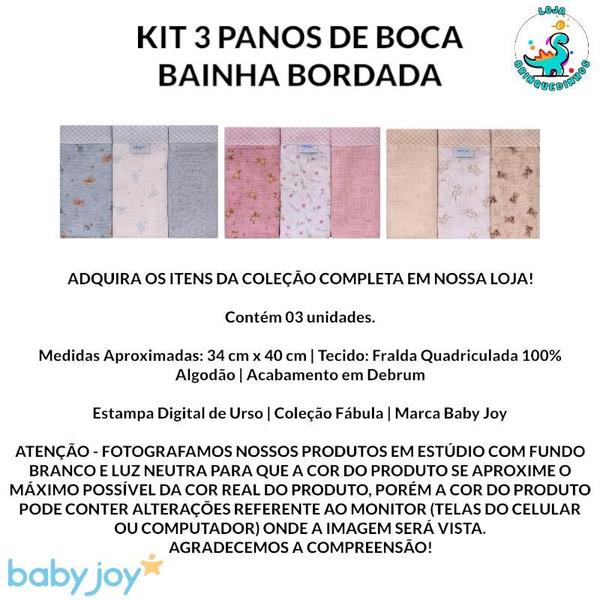 Imagem de Kit 3 Panos de Boca Fralda Babete Algodão Enxoval Bebê Urso